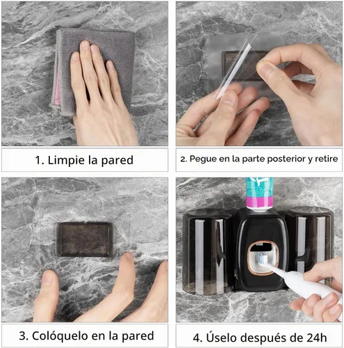 Vista 3 de Soporte de pared para cepillos de dientes con 4 ranuras con tapa, organizador de almacenamiento de cepillos de dientes autoadhesivo para ducha