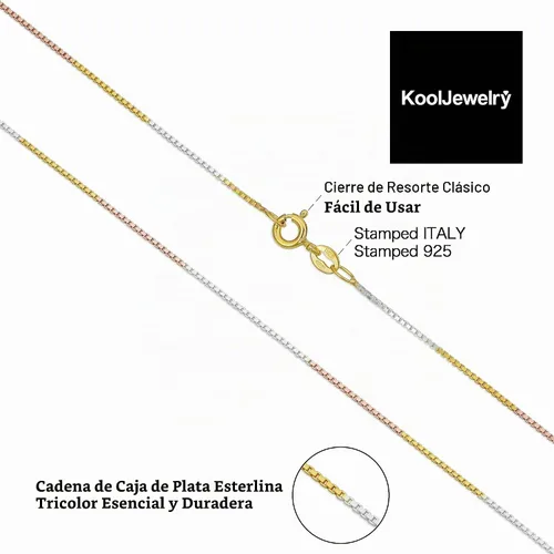 Vista 3 de Collar de cadena tricolor chapado en oro de plata de ley 925 para mujer