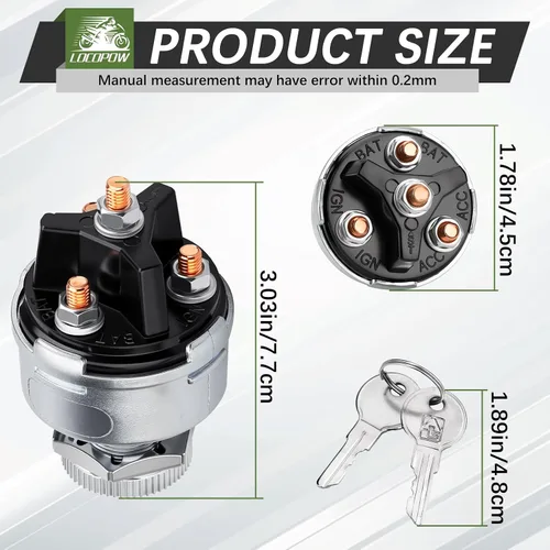 Vista 2 de LOCOPOW Interruptor de llave de encendido, interruptor de encendido universal de 4 posiciones, 12 V, apto para automóvil, carretilla elevadora