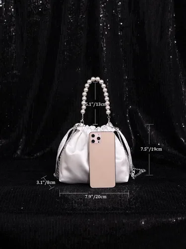 Vista 5 de Verdusa Bolso de noche de satén para mujer, bolso de mano con cordón de perlas