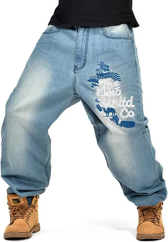 Vista 3 de Y2K Jeans - Pantalones de mezclilla para hombre, estilo hip hop, estilo vintage, bordados, estilo gótico, recto, holgados, pierna ancha