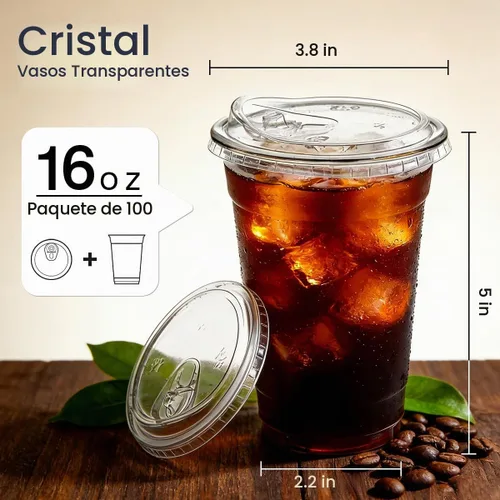 Vista 2 de Paquete de 100 vasos de plástico transparente de 16 onzas con tapas