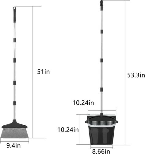 Vista 10 de Juego combinado de escoba con recogedor de 54 pulgadas de mango largo para el hogar, oficina, cocina, limpieza (negro y gris)