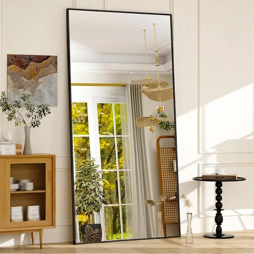 Vista 13 de GLSLAND Espejo de cuerpo completo de 64 x 21 pulgadas, espejo rectangular independiente, para colgar o inclinar, de aleación de aluminio, para Negro