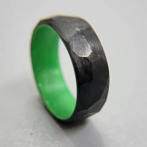 Vista 2 de Handmade Ring Band - Carbon Fiber Faceted/Hammered Ring with Glow Interior, Matte Finish, Glow-in-the-Dark Durable, Waterproof, Sizes 4-16, Custom