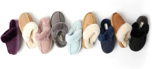 Vista 100 de Dearfoams Fireside Sydney Pantuflas anchas de piel de oveja para mujer, para interiores y exteriores