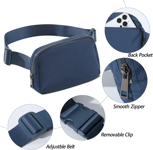 Vista 5 de Riñonera con cartera para tarjetas para mujeres y hombres, cangurera Everywhere con correa ajustable, mini cangureras unisex a la moda, Azul, A