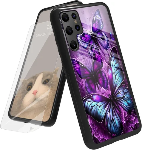 Vista 89 de Funda para Samsung Galaxy A12 5G con protector de pantalla, parte trasera de vidrio templado + TPU de silicona suave que absorbe los golpes