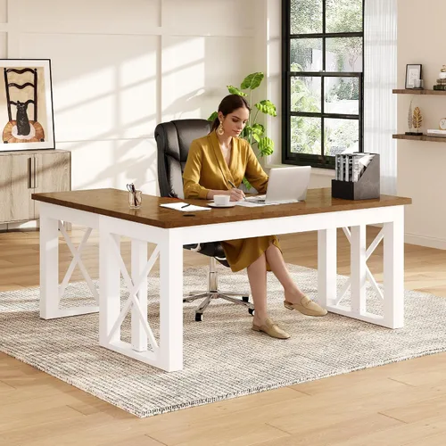 Vista 12 de FLEXISPOT Escritorio ejecutivo de pie en forma de L de 55 x 48 pulgadas con Cereza