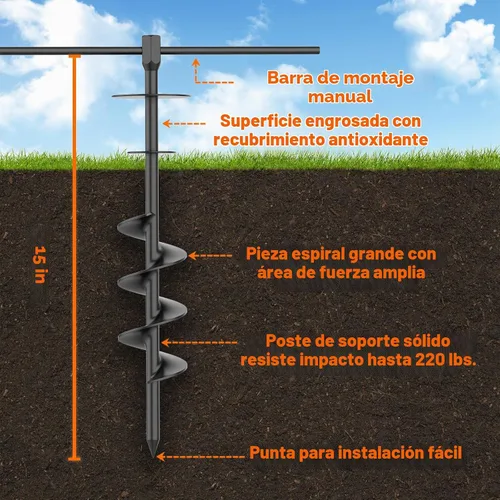 Vista 3 de Estaca de amarre para perros, estaca de correa resistente para perros grandes de hasta 210 libras, anclaje de suelo para cable de perro, correa