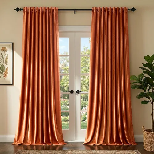 Vista 16 de PRIMROSE Cortinas de terciopelo champán de 63 pulgadas de largo para sala de estar, juego de 2 paneles opacos, bolsillo para barra, pestaña trasera