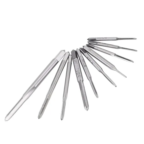 Vista 8 de 10 piezas de roscas de rosca de mano M1 a M3.5, HSS Mini Plug Tap Tornillo Juego de taladro Herramienta de roscado, M1, M1.2, M1.4, M1.6, M1.7