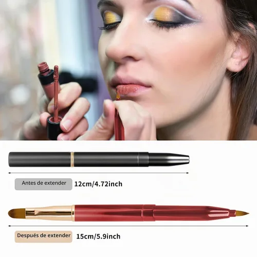 Vista 2 de Unaone [Paquete de 2] Pincel de labios para lápiz labial, pinceles de labios retráctiles, pincel de maquillaje de doble punta para lápiz labial