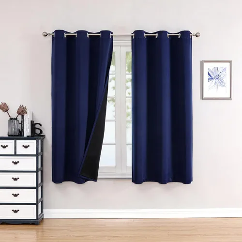 Vista 53 de ChrisDowa Cortinas 100% opacas de 63 pulgadas de largo para dormitorio con forro negro, 2 capas gruesas totalmente opacas con aislamiento térmico