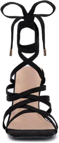 Vista 4 de Olivia Miller Nia - Zapatos de mujer de ante sintético a la moda para fiesta, con tiras finas, con cordones y puntera cuadrada abierta, tacón medio