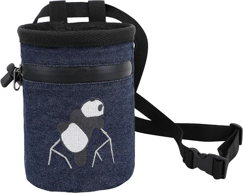 Vista 2 de AMC Bolsa de tiza bordada de panda escalada en roca con bolsillo con cremallera Azul mezclilla