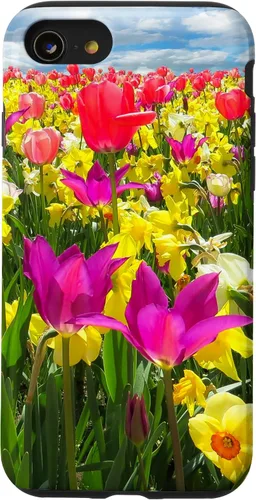 Vista 13 de iPhone 15 Pretty Flowers Tulipanes y narcisos en un caso de campo