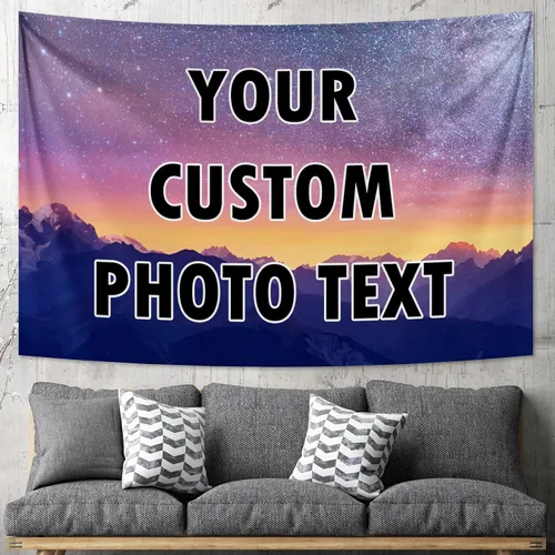Vista 15 de Tapiz personalizado para cargar imágenes con fotos y textos, tapiz personalizado para colgar en la pared, manta de telón de fondo para decoración