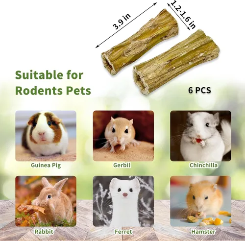 Vista 3 de Fhiny Juguetes masticables de conejo, 6 palitos masticables de madera de papaya natural de 3.9 pulgadas, golosinas para el cuidado dental, golosinas