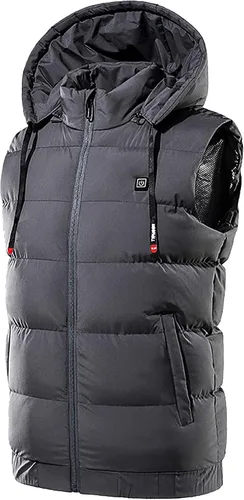 Vista 3 de DASAYO Chaqueta térmica unisex para mujeres y hombres, con capucha extraíble, sin mangas, con calefacción, chaleco de caza, chaqueta eléctrica USB