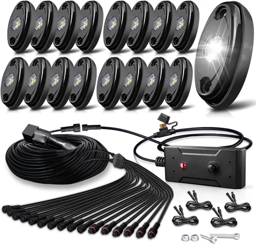 Vista 11 de LEDMIRCY Luces LED de roca, color blanco, 2 piezas para todoterreno, camiones, coches, barcos, ATV, SUV, RZR, impermeables, de alta potencia, luces