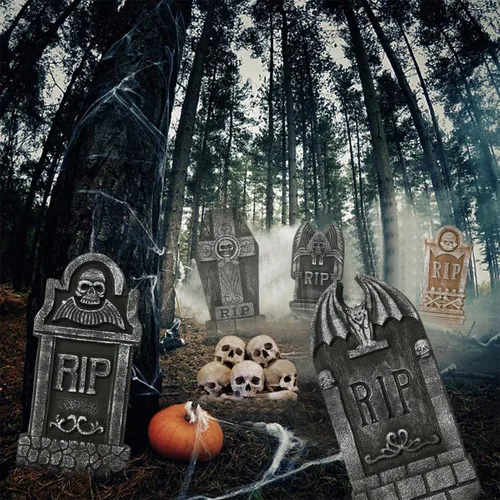 Vista 3 de Sunnyglade 5 lápidas de cementerio de espuma de Halloween RIP para césped
