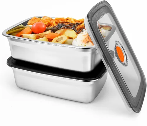 Vista 12 de 4 recipientes de almacenamiento de alimentos de acero inoxidable (50 onzas + 20 onzas) con tapas, a prueba de fugas y herméticos, recipientes