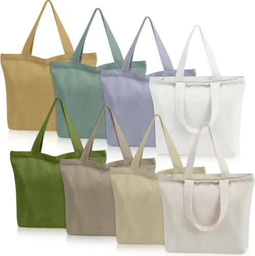 Vista 11 de Epakh Paquete de 4 bolsas de lona, 16.5 x 3.9 x 13.4 pulgadas, beige 16.5 X 3.9 X 13.4 Inch, Blank Canvas Cotton Bags Bulk with Zipper, Large