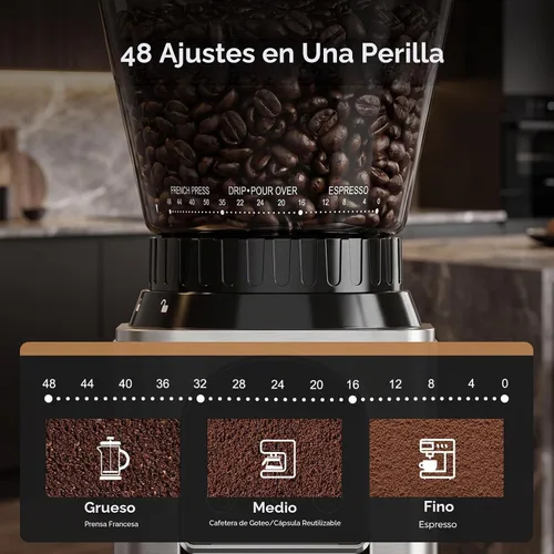 Vista 3 de Molinillo de granos de café con 48 ajustes, temporizador de 40 Plateado