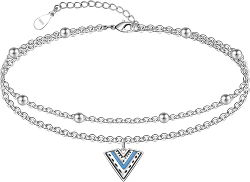 Vista 78 de CHIC & ARTSY Tobilleras de plata de ley S925 para mujer, pulsera de tobillo ajustable multicapa para playa, joyería de verano para mujer, de 10 a 11