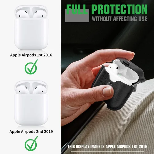 Vista 2 de Funda de cuero para Airpods con llavero, funda protectora de cuero vintage portátil a prueba de golpes para Apple AirPods 1 y AirPods 2 funda