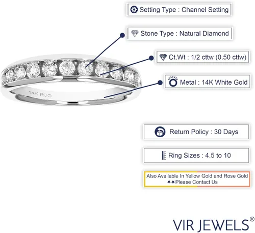 Vista 18 de VIR JEWELS Alianza de boda de diamante de 1/4 quilates a 1 cttw para mujer, anillo de boda de diamante de ajuste cómodo en juego de canales de oro