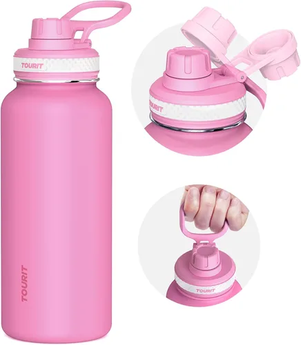 Vista 12 de TOURIT Botella de agua aislada de 24 onzas, botellas de agua de acero inoxidable con asa, botella de agua deportiva al vacío de doble pared, sin
