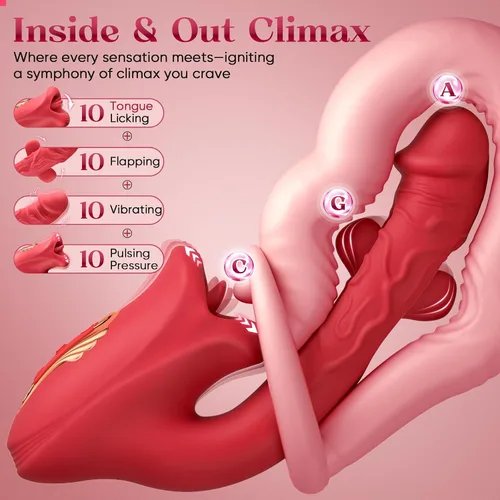 Vista 2 de Vibrador para adultos, juguetes sexuales para mujeres, juguete sexual de rosa-lengua, consolador, vibrador de punto G con 10 lamidas, succión
