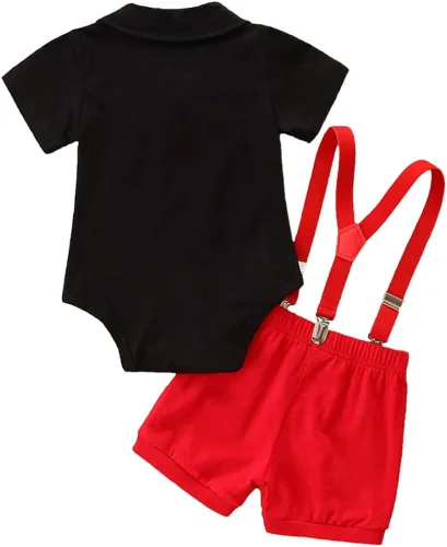 Vista 2 de IBTOM CASTLE Conjunto de ropa de esmoquin con moño, para el primer cumpleaños, para niños, caballero, formal, con corbatín y pantalones
