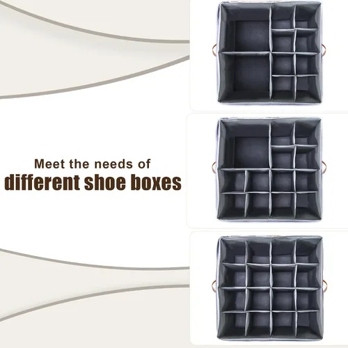 Vista 5 de Organizador de zapatos para armario, se adapta a hasta 16 pares de almacenamiento de zapatos, contenedores plegables transparentes para zapatos, Gris