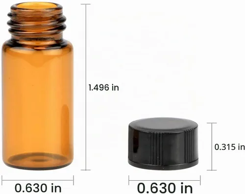 Vista 3 de Paquete de 50, botellas de vidrio ámbar de 5 ml (1/6 oz) para aceite esencial con tapas de rosca, frascos vacíos rellenables para muestras de viaje