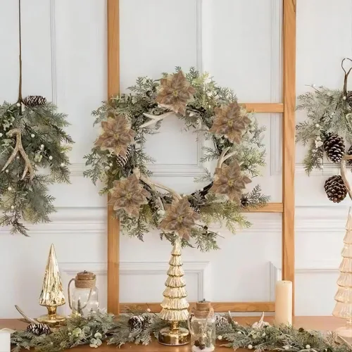 Vista 6 de (paquete de 12) adornos para árbol de Navidad con purpurina y flores