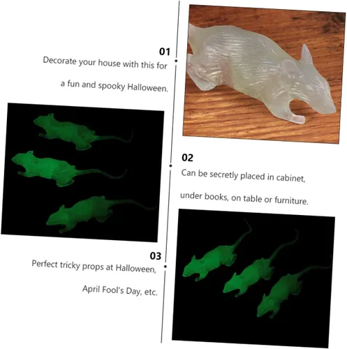 Vista 9 de KOMBIUDA 20 piezas de ratones falsos brillantes y oscuros para Halloween, accesorios difíciles de Halloween, figuras de ratones realistas