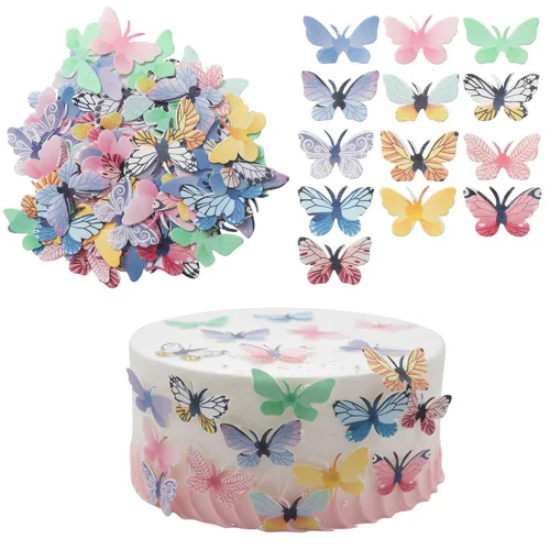 Vista 5 de Gyufise 40 adornos comestibles de mariposa para cupcakes, decoración de tartas, pasteles de boda, fiesta de cumpleaños, decoración de alimentos