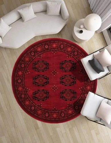 Vista 2 de Unique Loom Tekke Collection - Alfombra Khabour (3 pies 1 pulgada, redonda, rojo/negro)