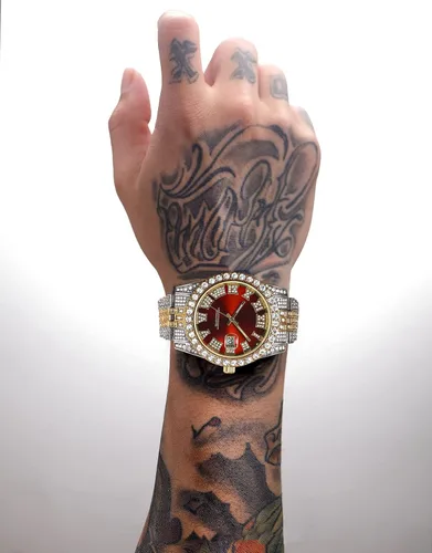 Vista 3 de Relojes de hip hop para hombre, relojes de cuarzo de lujo con diamantes brillantes con fecha