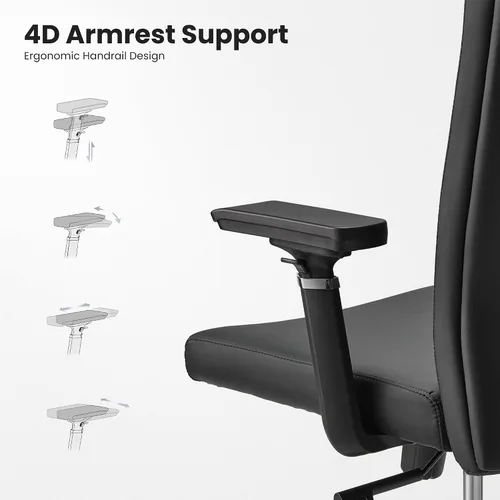 Vista 5 de EUREKA ERGONOMIC Eris - Silla de escritorio de cuero con respaldo alto, silla ejecutiva para computadora con reposabrazos ajustables 4D