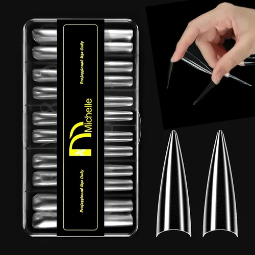 Vista 15 de 504pcs Long Coffin Nail Tips, Pre-shaped Half Cover False Nails with 13 Sizes, Gel Nail Tips for Acrylic Extension, DIY Manicure and Nail Salon Use