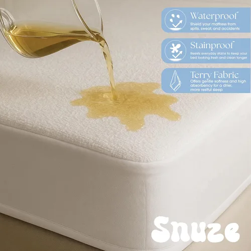 Vista 3 de Snuze Protector de colchón de rizo suave, tamaño individual, funda impermeable, suave, transpirable, lavable a máquina, se adapta a colchones