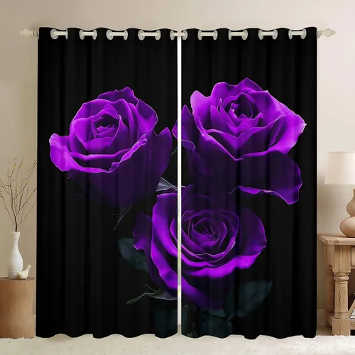 Vista 9 de Feelyou Cortinas de ventana de rosas para decoración de dormitorio, rosas de arco iris, cortinas de ventana florales para parejas, amantes de ramo