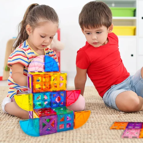 Vista 2 de PicassoTiles Juego de bloques de construcción magnéticos de cuarto redondo y ventana, juguete educativo de construcción con imán, kit de ingeniería