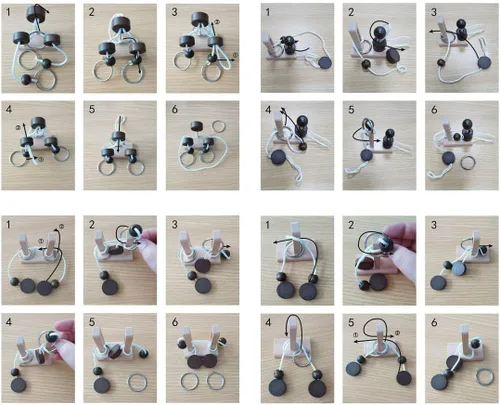 Vista 3 de Rompecabezas de madera para enhebrar la cuerda, rompecabezas de lazo Luban Lock Brain Teaser, juego para adultos y niños (4)