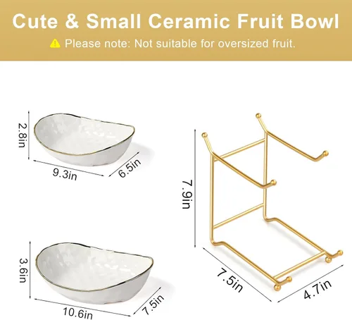 Vista 2 de Frutero para encimera de cocina, cesta de frutas de cerámica de dos niveles, soporte para frutas y verduras frescas, bandejas modernas para servir