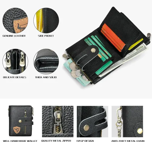 Vista 4 de Handadsume Genuino caballo loco cuero viaje regalo moneda bolsillo tarjeta caso largo organizador cadena Rfid monedero con broche para hombres